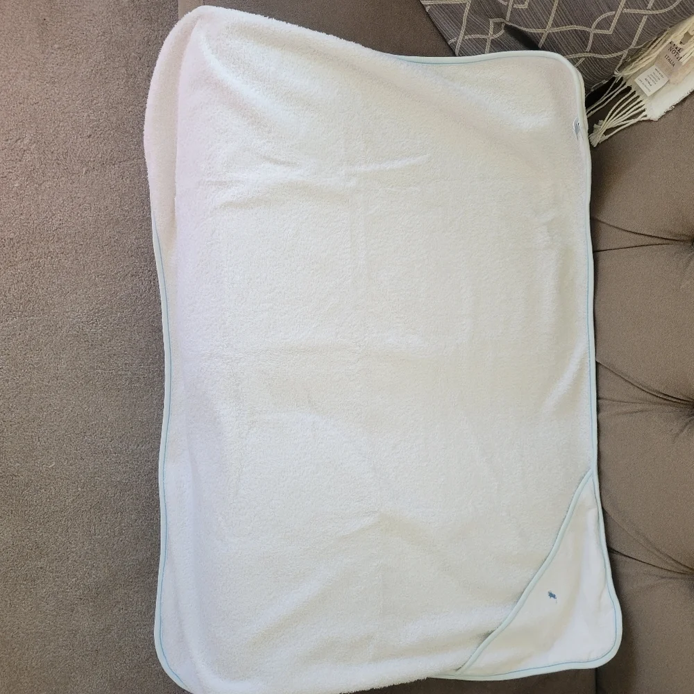 Ralph Lauren White Hooded Baby Towel with Blue Trim